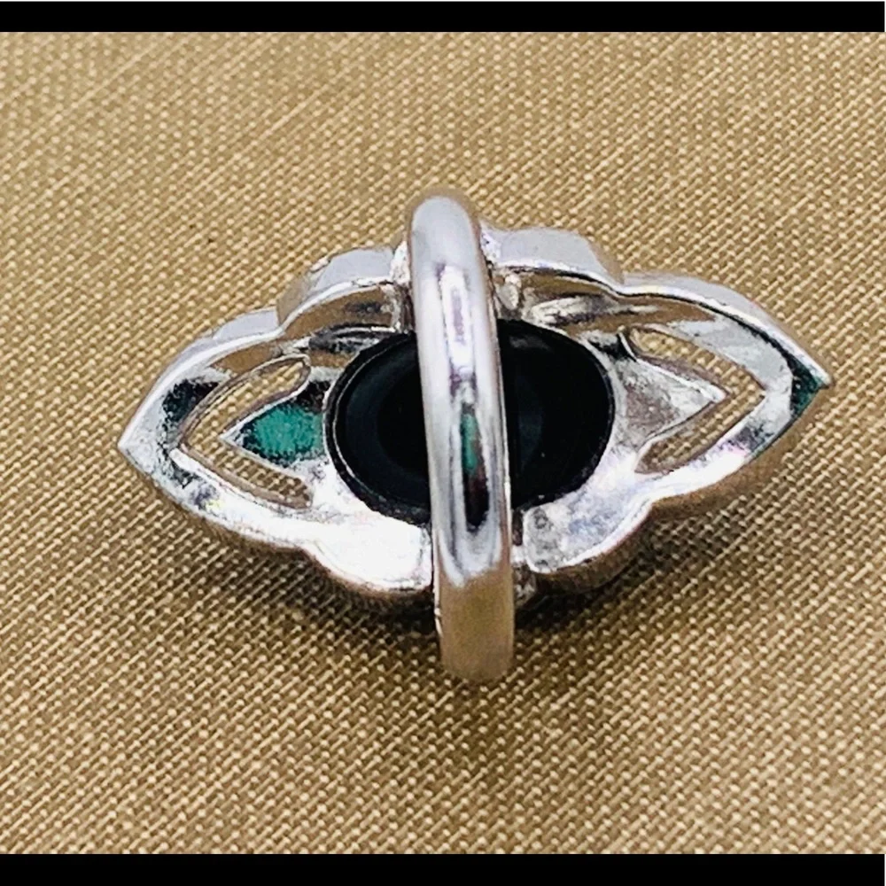 Vintage ring old stock adjustable black silver NOS